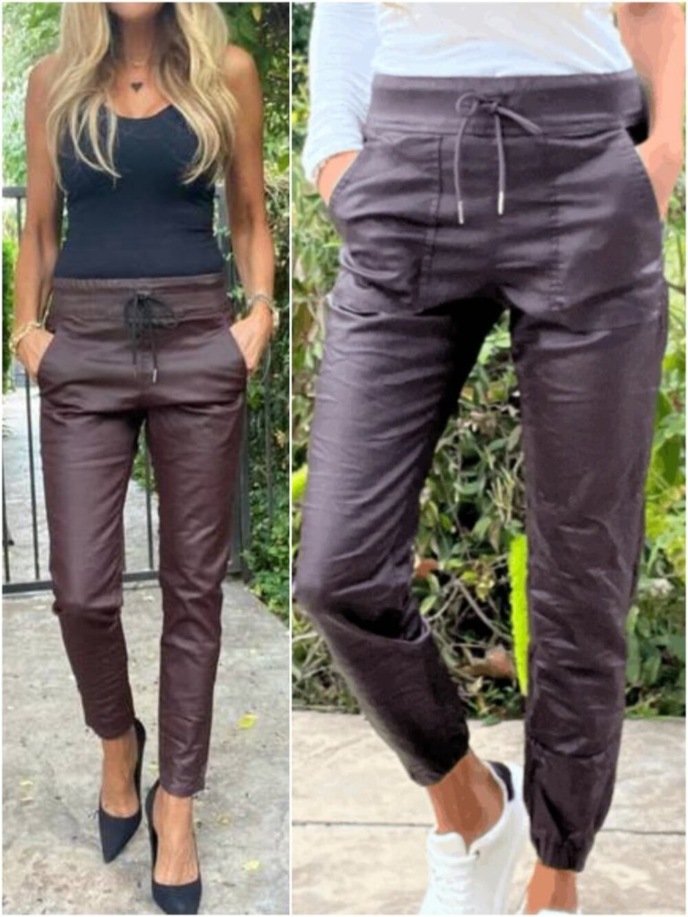 Bevy Flog Shely Drawstring Pants Jogger Vegan Leather Coated Burgundy size 25